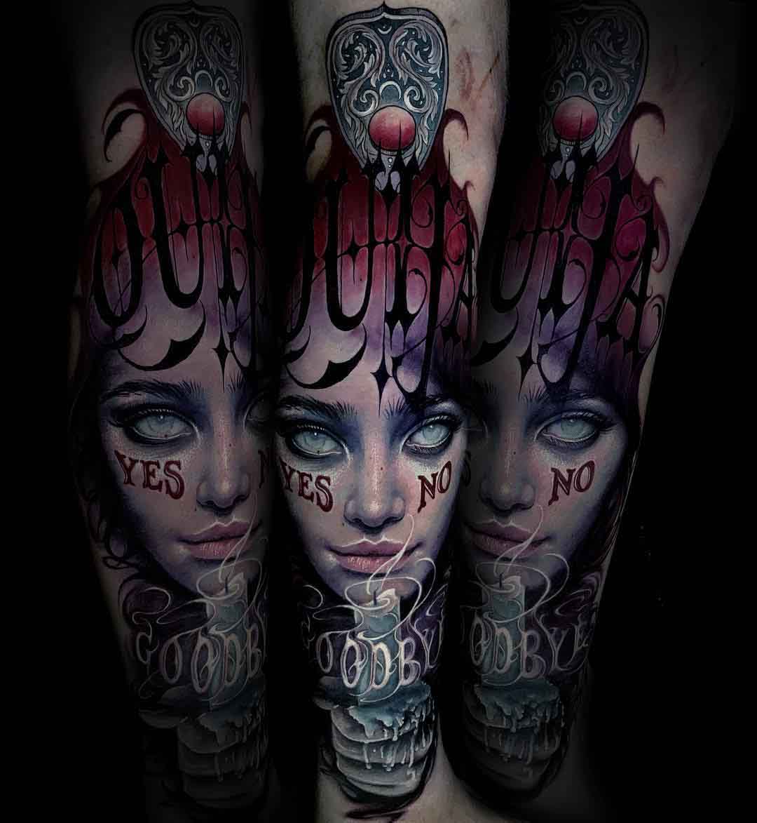 arm tattoo witch tattoo ouija